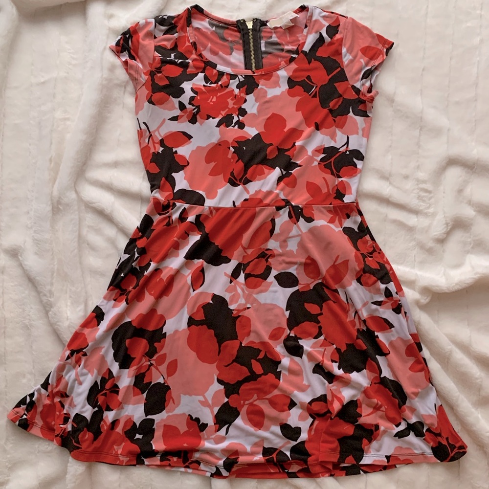 Michael Kors Coral Floral Skater Dress Size P/S